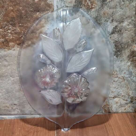 Glass Crystal Frosted Calypso Canape Hibiscus Leaf Shape Platter - Picture 3 of 16